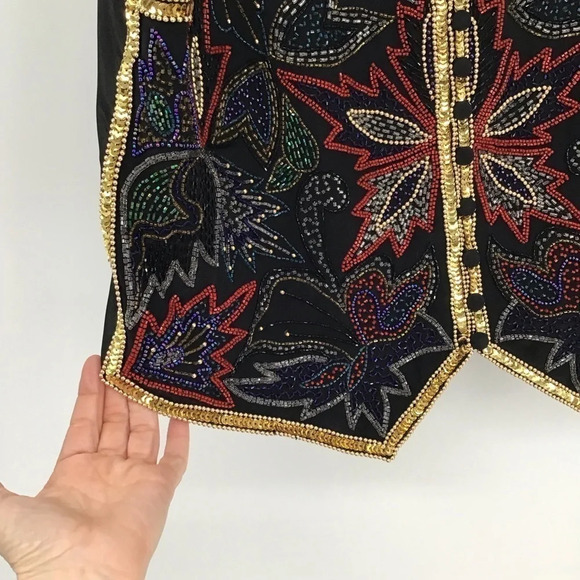 Spenser Jeremy Vintage 90’s Floral Beaded Sequin Embellished Silk Vest Size M - Picture 5 of 6